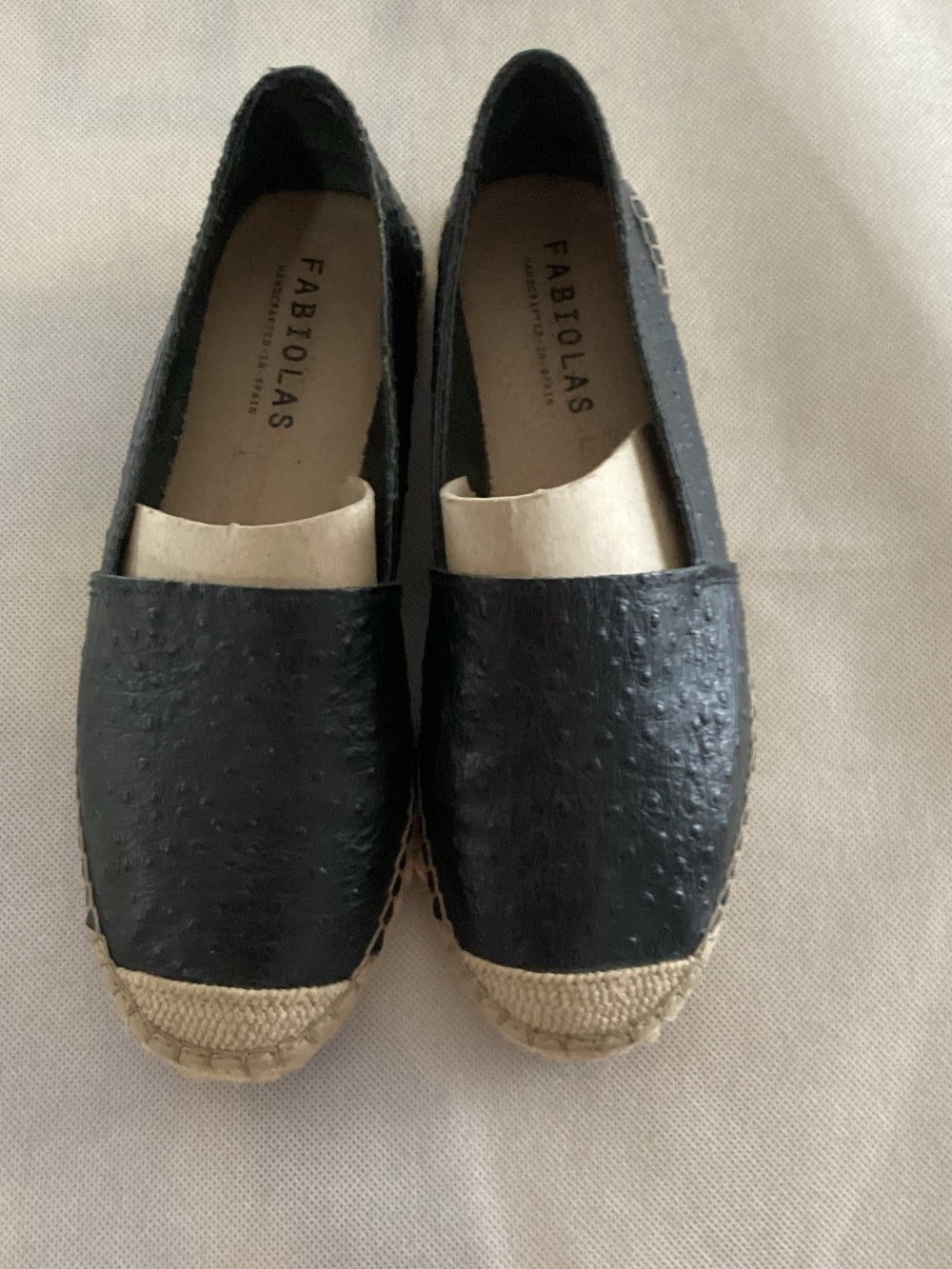 Fabiolas Black Textured Espadrille Slip-Ons